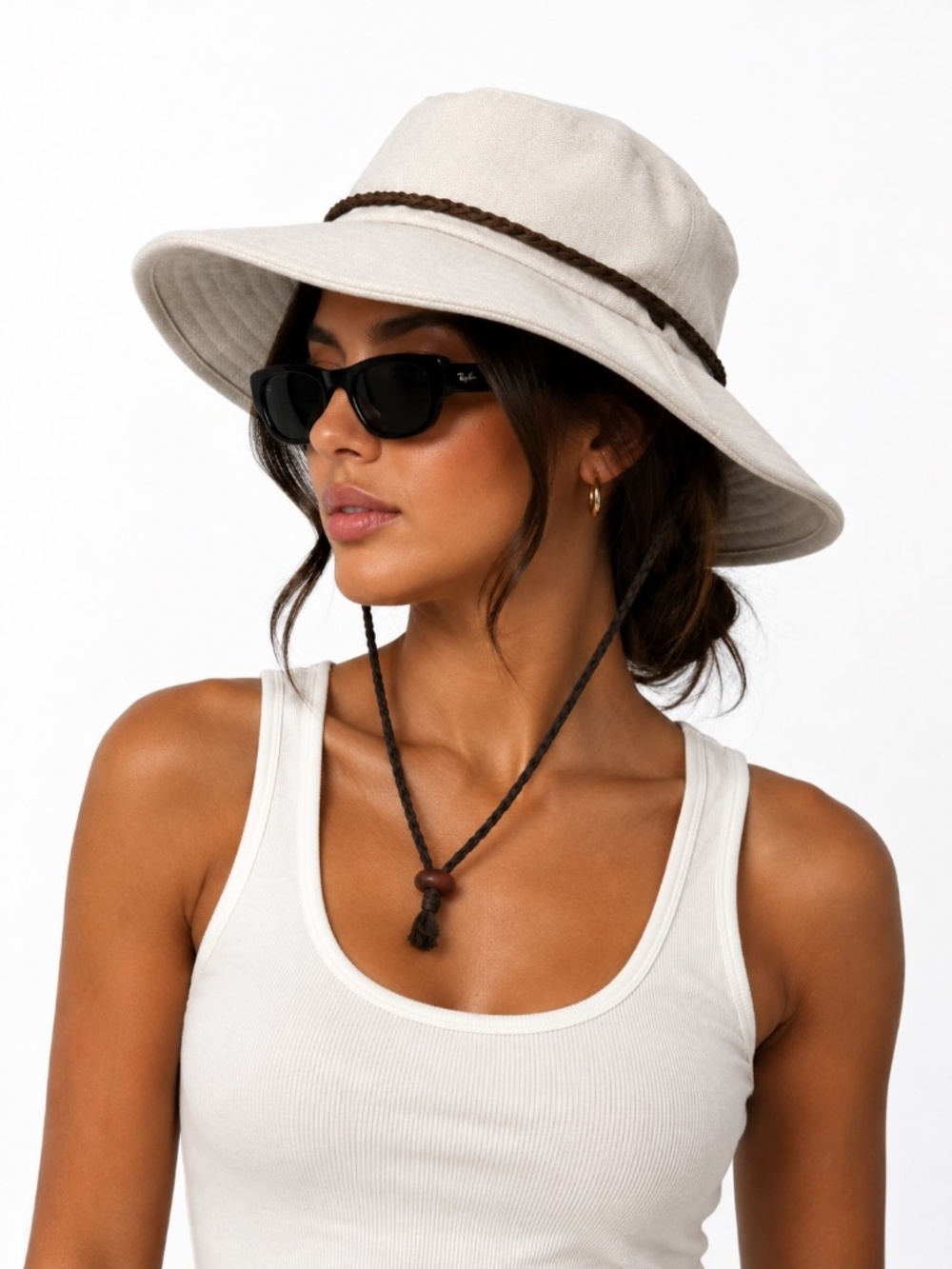 Coolibar Wide Brim Hat Safari Beach Holiday Cruise Beige Linen Blend